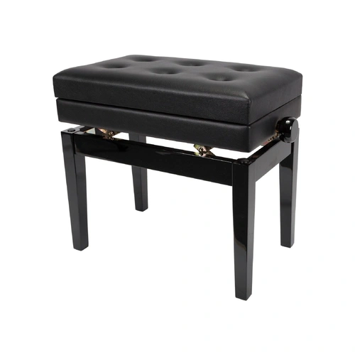 Crown Deluxe Adjustable Piano Stool with Storage Compartment, Black Faux Leather, Tufted Design, CPS-6AS-BLK