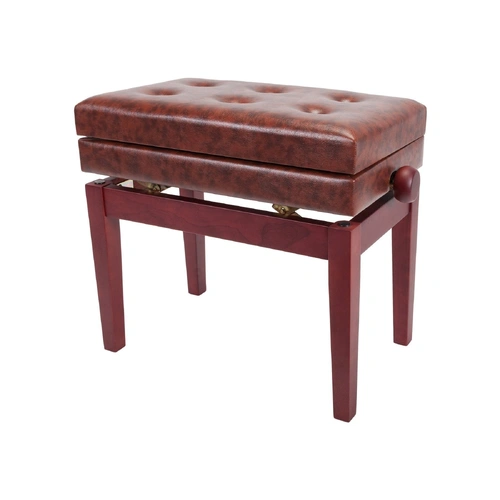Crown Deluxe Tufted Height Adjustable Piano Stool with Storage Compartment, Mahogany Finish