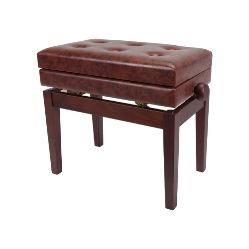Crown Deluxe Tufted Height Adjustable Piano Stool with Storage Compartment - Walnut