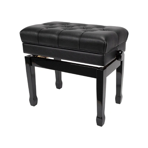 Crown Premium Tufted Double Padded Height Adjustable Piano Stool with Storage Compartment, Black, CPS-7AS-BLK