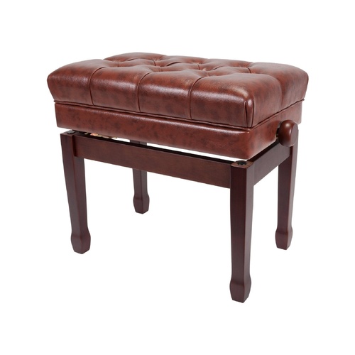 Crown Premium Tufted Double Padded Height Adjustable Piano Stool with Storage Compartment - Walnut