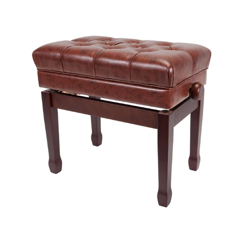 Crown Premium Tufted Double Padded Height Adjustable Piano Stool with Storage Compartment - Walnut