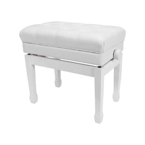 Crown Premium Tufted Double Padded Height Adjustable Piano Stool with Storage Compartment - White