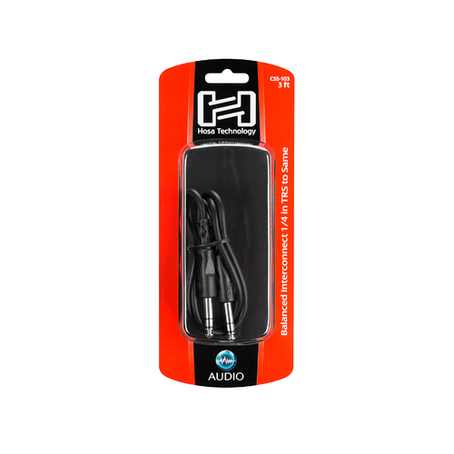 Hosa Balanced Interconnect, 1/4 in TRS to Same, 3 ft