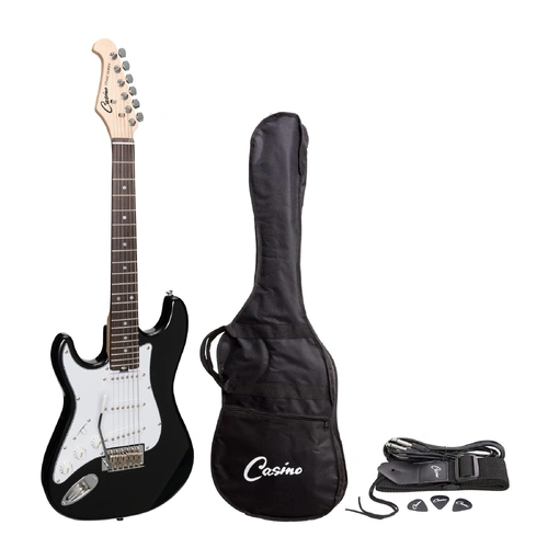Casino CST-20L Black Left Handed Short-Scale Electric Guitar Set with Gig Bag