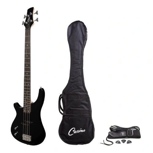Casino CTB-24L-BLK Left Handed Tune-Style Electric Bass Guitar Set with Gig Bag - Black