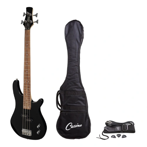 Casino 24 Series Short Scale T-Style Electric Bass Guitar Set Black CTB-24S-BLK