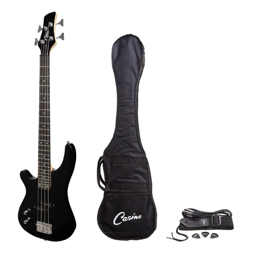 Casino '24 Series' Left Handed Short Scale T-Style Electric Bass Guitar Set Black CTB-24SL-BLK