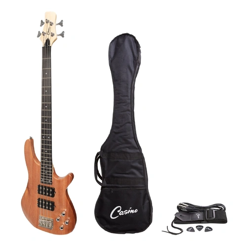 Casino '24 Series' Mahogany T-Style Electric Bass Guitar Set with Gig Bag - Natural Gloss