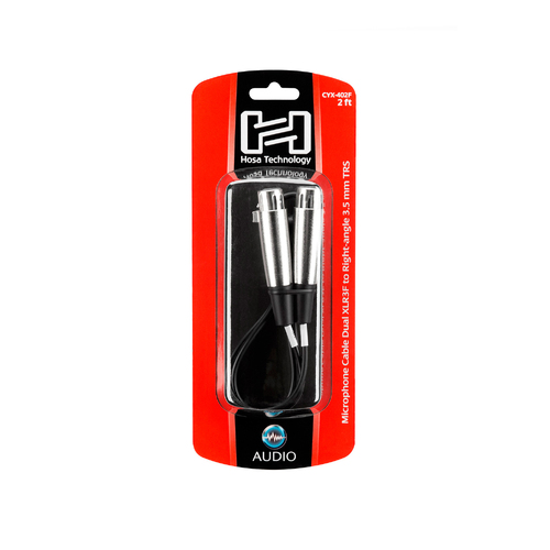 Hosa Camcorder Microphone Cable, Dual XLR3F to Right-angle 3.5 mm TRS, 2 ft