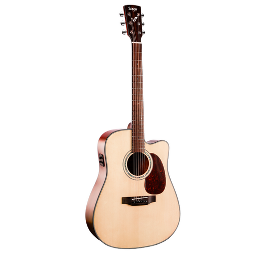 Saga D100C Solid Top Dreadnought Cutaway Acoustic-Electric Guitar Natural with Fishman Presys Pickup and Soft Case