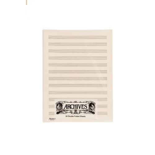 Archives Double-Folded Manuscript Paper Sheets, 12 Stave, 24 Sheets Book