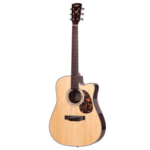 Saga D20C Solid Top Dreadnought Cutaway Acoustic-Electric Guitar Natural with Soft Case