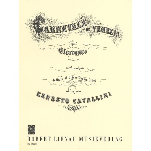 Carnival of Venice for Clarinet in E flat Cla/Pno by Cavallini Ernesto - Peters D3102
