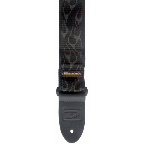Jim Dunlop Guitar Strap Grey Flame 2 Inch Tough Nylon, Leather Ends