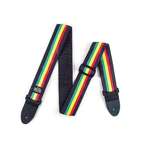 Jim Dunlop Guitar Strap - Bob Marley Rasta Stripes 2 inch Black Poly