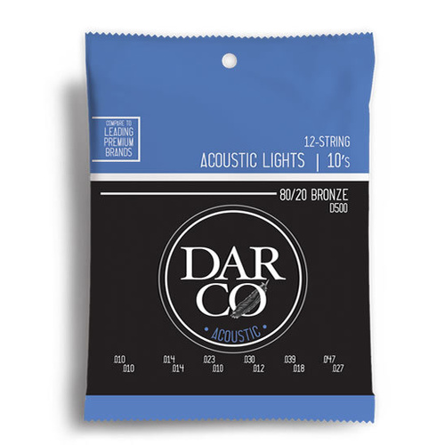 Darco D500 Acoustic 80/20 Bronze Extra Light 12 String Guitar String Set 10-47