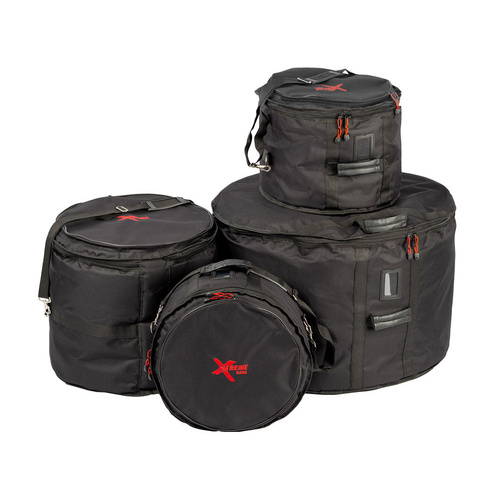 Xtreme 4 Piece 24" Rock Drum Bag Set - 13T, 16F, 24B, 14SN with Heavy Duty Waterproof Nylon and Padding