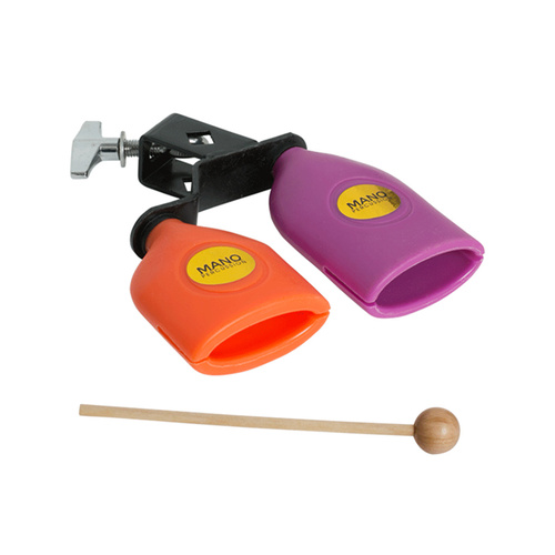 Mano Percussion Double Samba Bell Orange and Purple C/W Beater