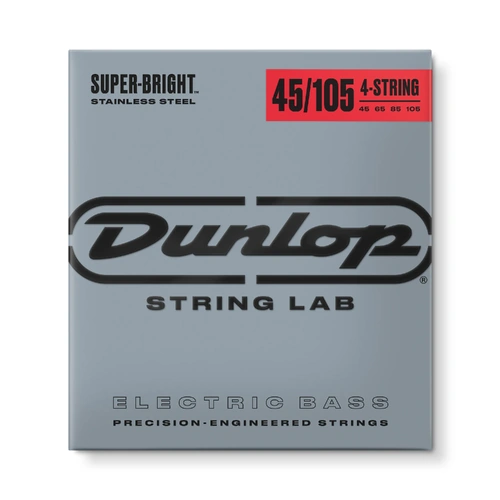 Jim Dunlop Super Bright 4-String Bass Guitar String Set, Stainless Steel, Medium .045-.105