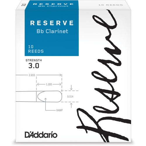 D'Addario Reserve Bb Clarinet Reeds, Strength 3.0, 10-pack