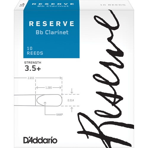 D'Addario Reserve Bb Clarinet Reeds, Strength 3.5+, 10-pack