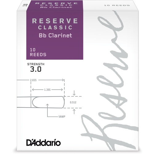 D'Addario Reserve Classic Bb Clarinet Reeds, Strength 3.0, 10-pack
