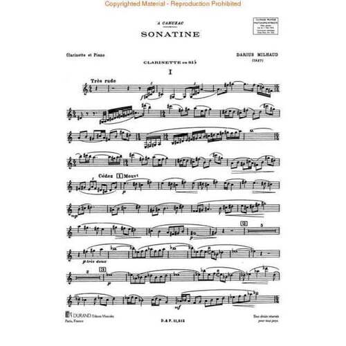 Milhaud - Sonatina Op 100 Clarinet/Piano (Softcover Book)