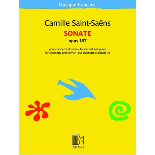 Saint-Saens - Sonata Op. 167 for Clarinet and Piano, Durand Editions Musicales, 68 Pages, Musique Francaise Series