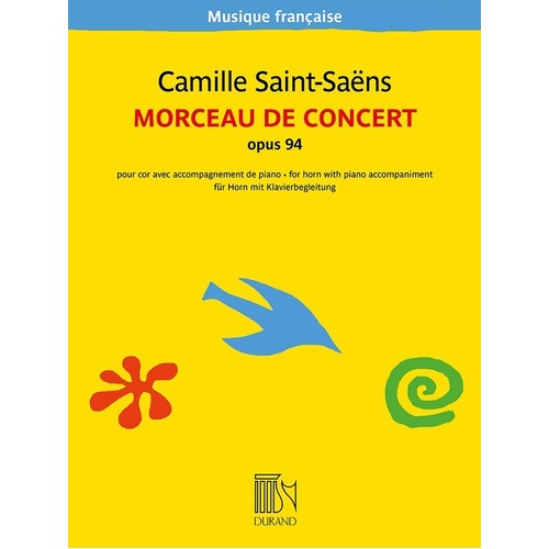 Saint-Saens - Morceau de Concert Op. 94 for French Horn and Piano, Durand Editions, 36 Pages, Musique Francaise Series