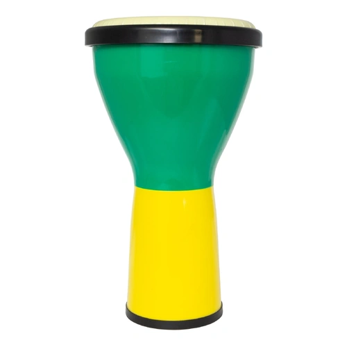 Drumfire 8" Kids Djembe with Synthetic Head, Green/Yellow, ABS Shell, Padded Gig Bag