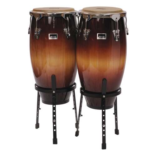 Drumfire 11" & 12" Wood Congas with Basket Style Stands - Tobacco Sunburst