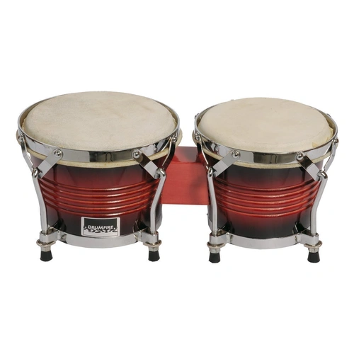 Drumfire 6.5" & 7.5" Wood Bongos with Natural Hide Heads and Red Sunburst Finish