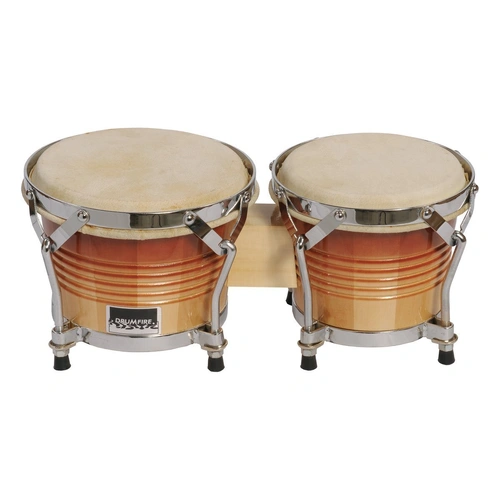 Drumfire 6.5" & 7.5" Wood Bongos with Natural Hide Heads - Tobacco Sunburst