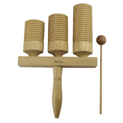 Drumfire DFP-GT53-NGL Triple Handheld Tone Block/Guiro, Hardwood, Natural Gloss Finish