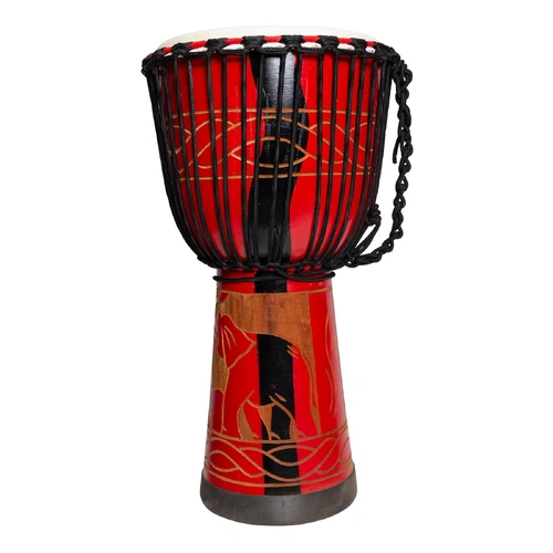 Drumfire Majestic Series 12" Natural Hide Traditional Rope Djembe - Red