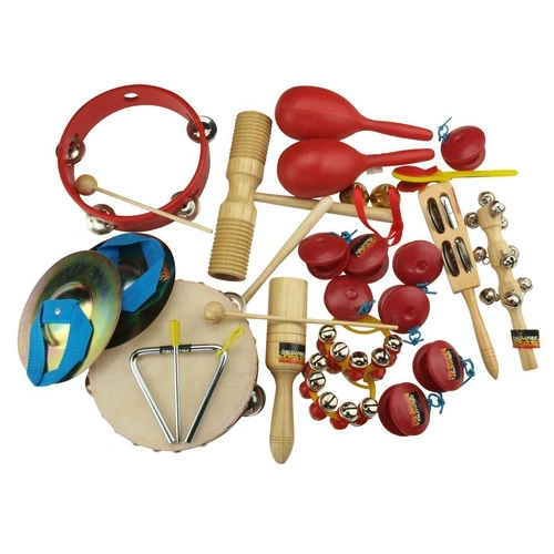 Drumfire 17-Piece Hand Percussion Set with Carry Case - Includes Tambourine, Maracas, Castanets, Cymbals, and More