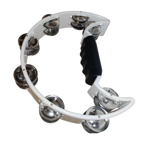 Drumfire Half Moon ABS Tambourine with Single Row Jingles - White