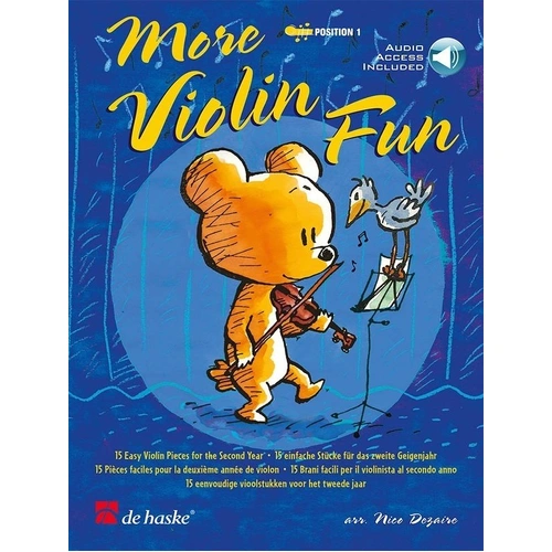 More Violin Fun Book by Dinie Goedhart, Arranged by Nico Dezaire, 24 Pages, Includes Online Audio Tracks, Suitable for Second Year Violinists