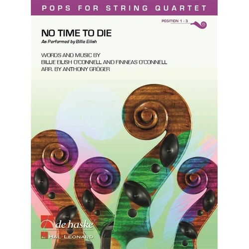 No Time to Die for String Quartet SC/Pts - Billie Eilish, Arranged by Anthony Groger, 8 Pages, De Haske Publications