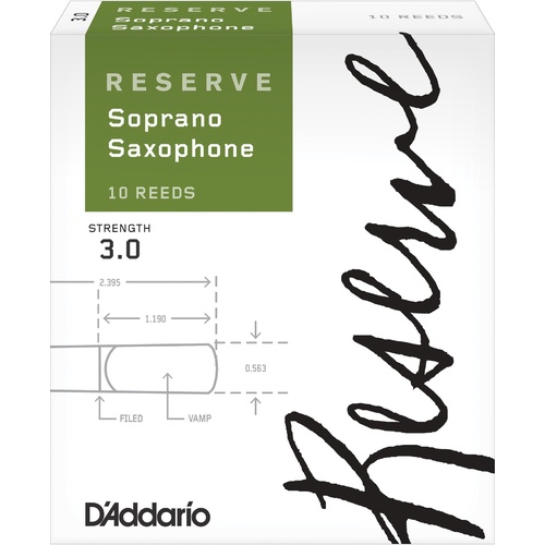 D'Addario Reserve Soprano Saxophone Reeds, Strength 3.0, 10-pack