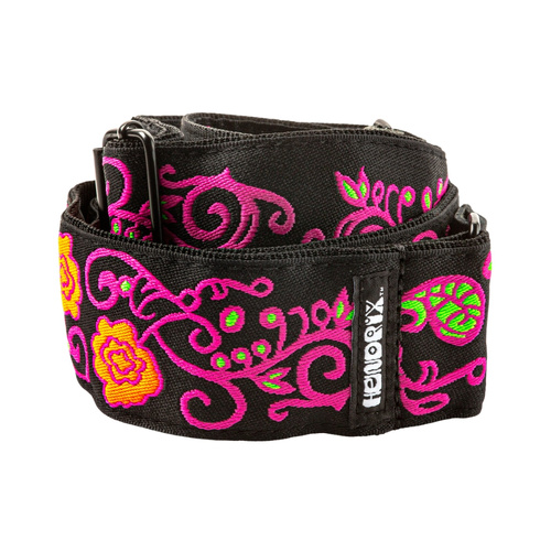 Dunlop Jimi Hendrix Blacklight Monterey Guitar Strap - Pink, 39" to 66" Adjustable Length, Jacquard-Woven, Limited Edition