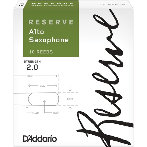 D'Addario Reserve Alto Saxophone Reeds, Strength 2.0, 10-pack