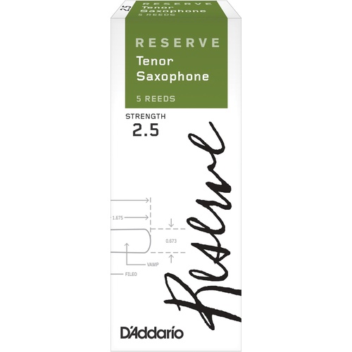 D'Addario Reserve Tenor Saxophone Reeds, Strength 2.5, 5-pack