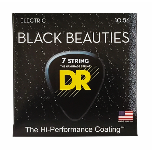 DR Black Beauties 7-String Electric Guitar Strings - Medium 10-56, Nickel-Plated Steel, K3 Coating, Black Color