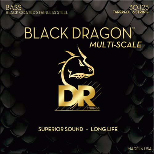 DR Black Dragon Black Coated Wrap Wire Bass Strings 6-String Medium 30-125 Tapered Multi-Scale