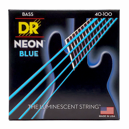 DR Hi-Def Neon Blue Colored Bass Strings, Light 40-100 with K3 Coating