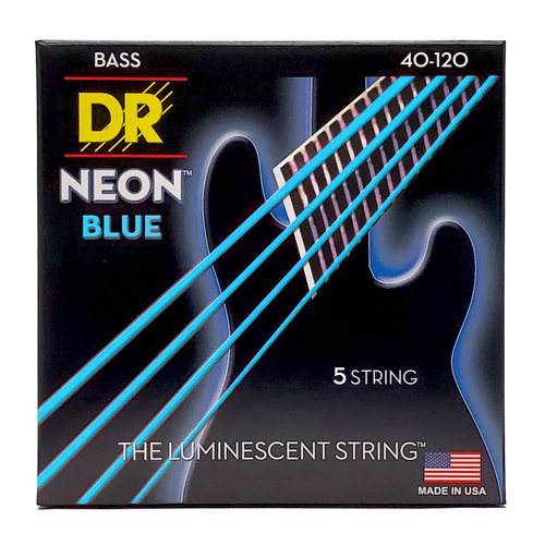 DR Hi-Def Neon Blue Colored 5-String Bass Strings Light 40-120 with K3 Coating