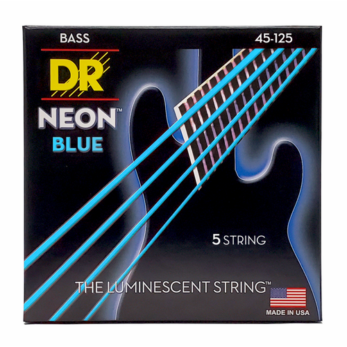 DR Hi-Def Neon Blue 5-String Bass Strings Medium 45-125 with K3 Coating