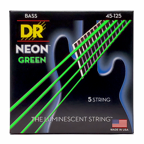DR Hi-Def Neon Green 5-String Bass Strings Medium 45-125 with K3 Coating